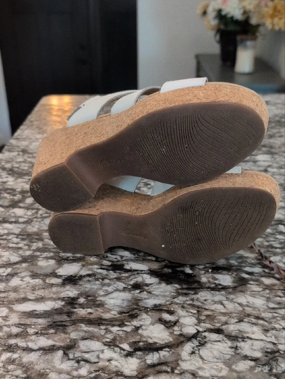 Clarks White Leather Cork Wedge Sandals - Perfect For Summer!